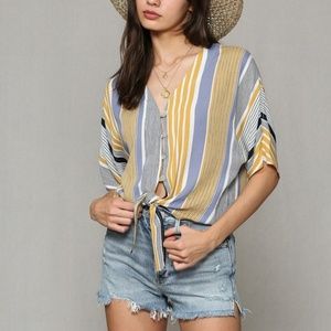 NWT Striped Front Tie Top